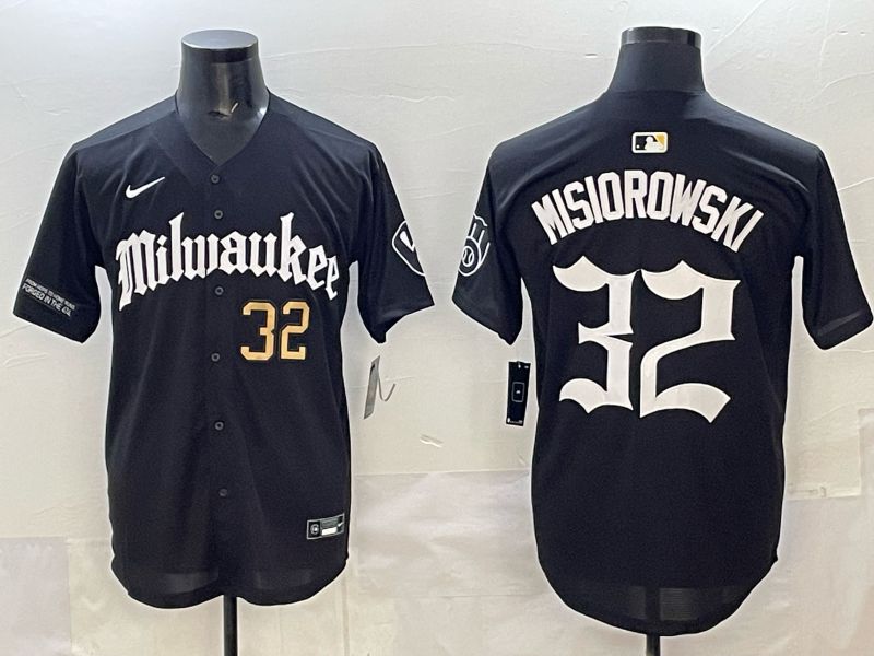Men 2025 Milwaukee Brewers #32 Misiorowski Black Five generations Joint Name Nike MLB Jersey style 6
